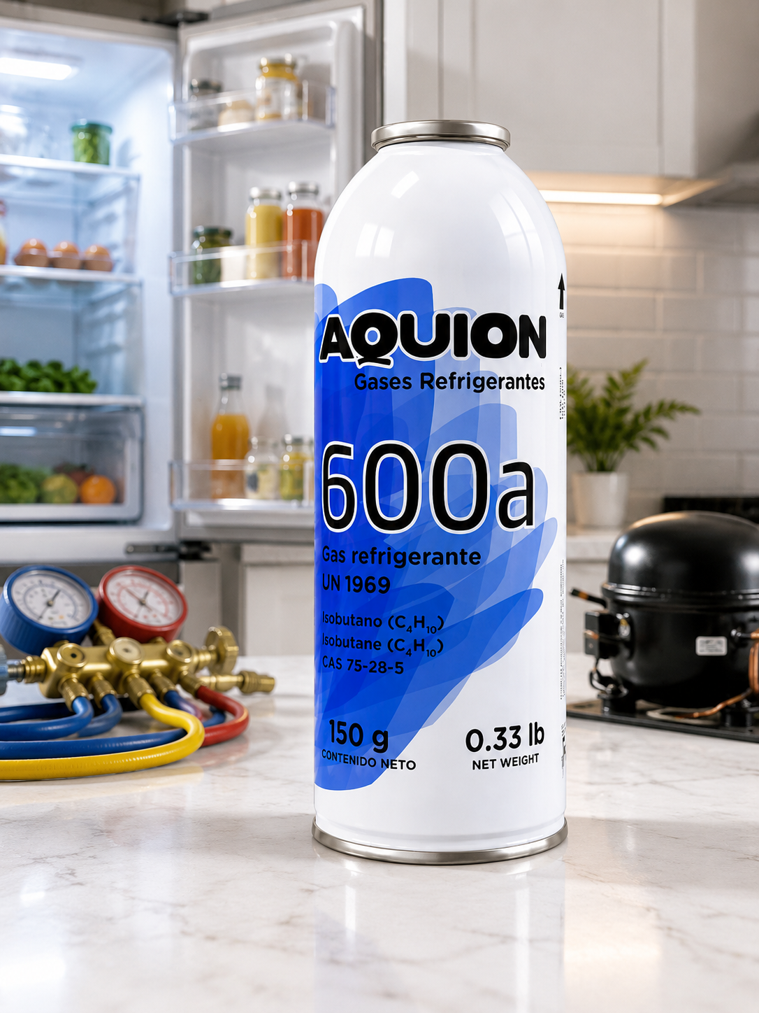 Gas Refrigerante R-600a 150 Gr Modelo: ATTAQ600a-150Gr Marca Aquion