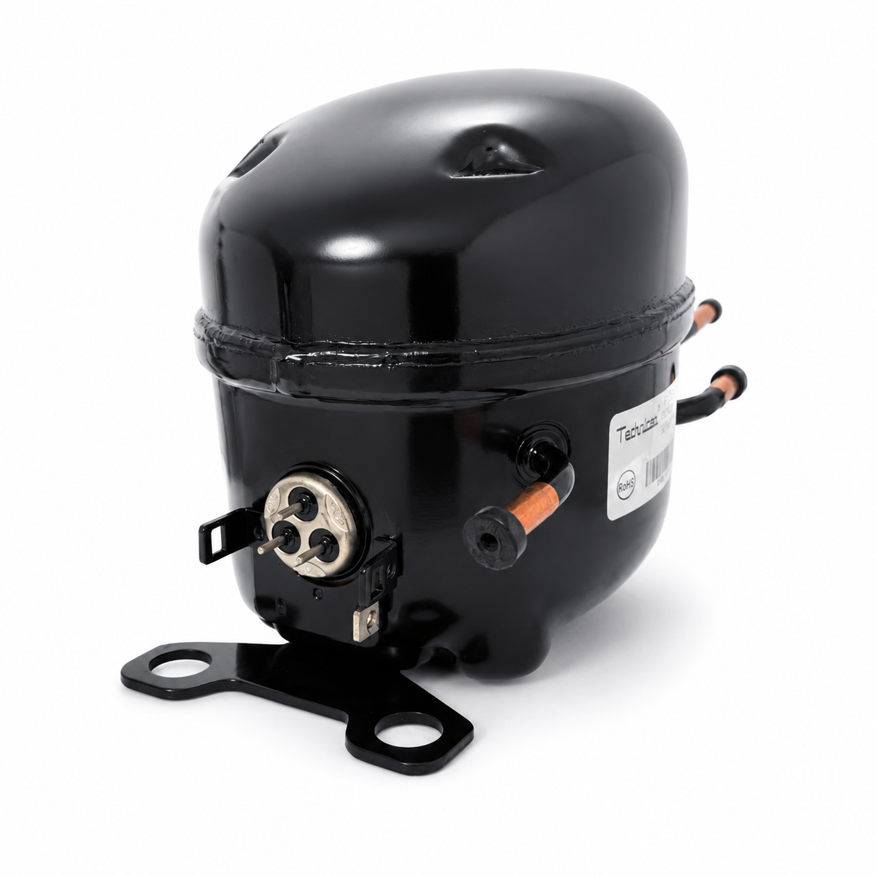Compresor reciprocante Technicool F52H5L, 1/5 HP, 110-120V monofásico, R-134a. El más eficiente de la línea, solo 135W. Para refrigeración doméstica.
