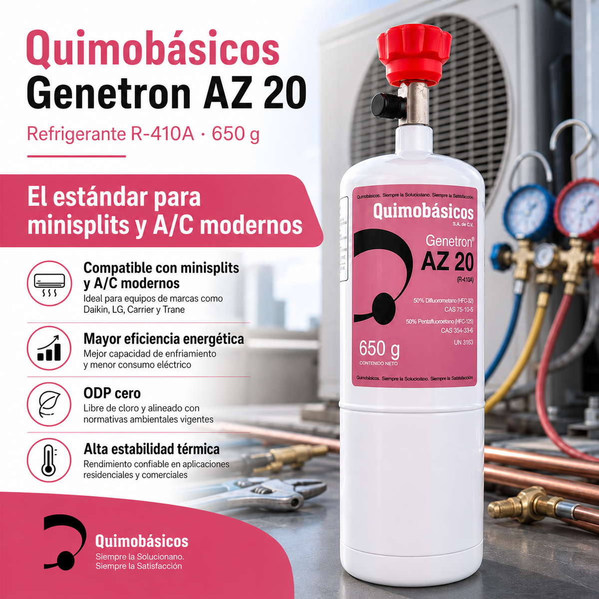 Gas refrigerante R-410A 650 gr Genetron AZ20 para aire acondicionado y minisplit en México