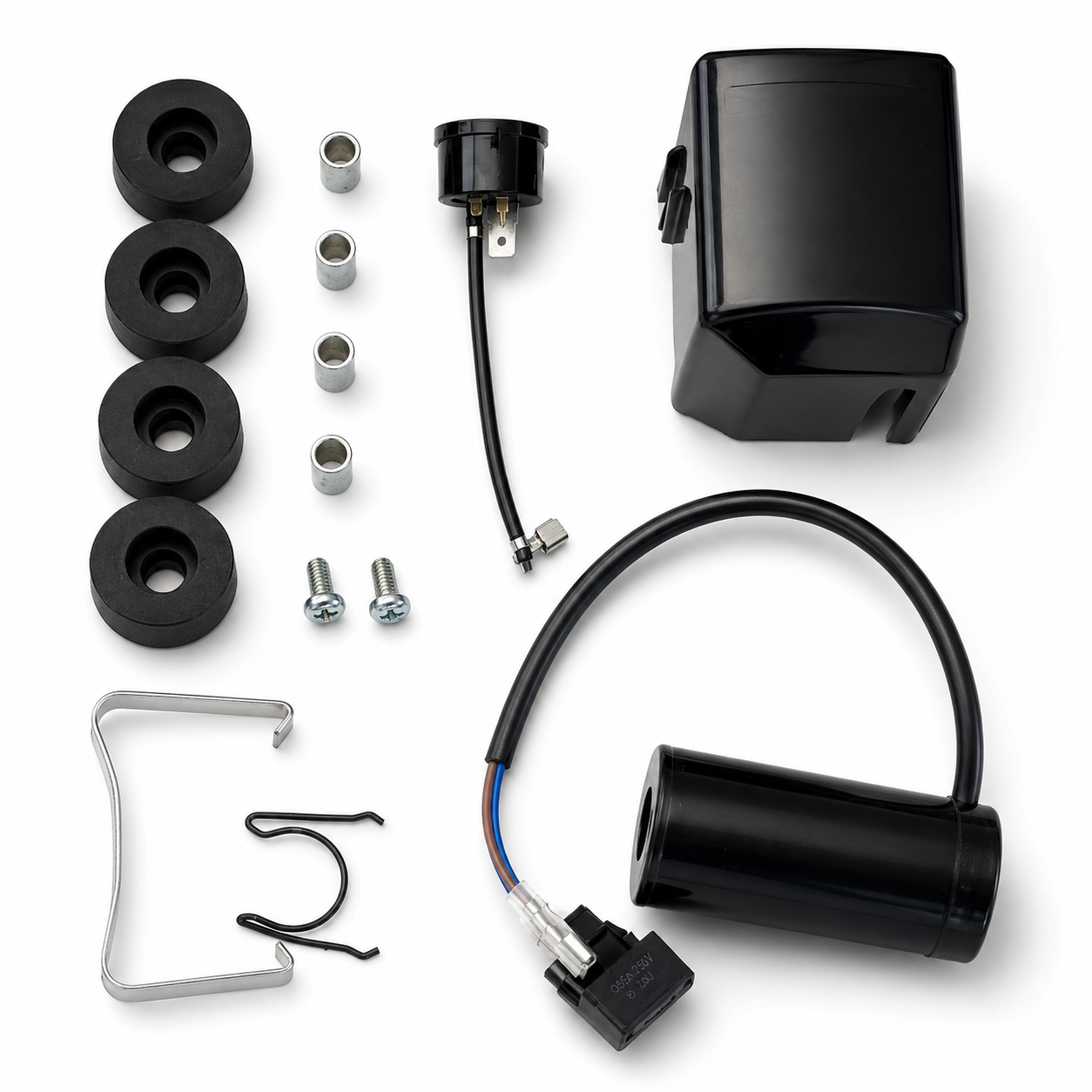 Accesorios del Compresor Sikelan R134a LBP de 1/3 HP con capacitor, relevador, gomas y herrajes de montaje