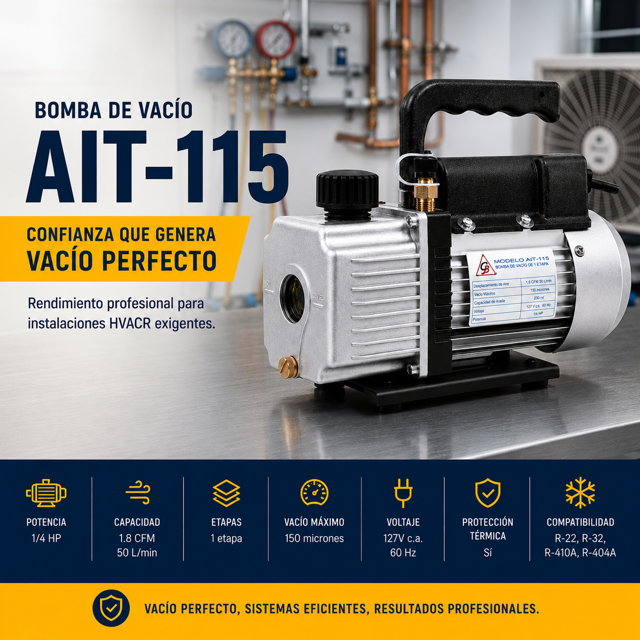 Bomba de vacío AIT-115 de 1/4 HP, 1 etapa, 1.8 CFM, para aire acondicionado y refrigeración – marca CB