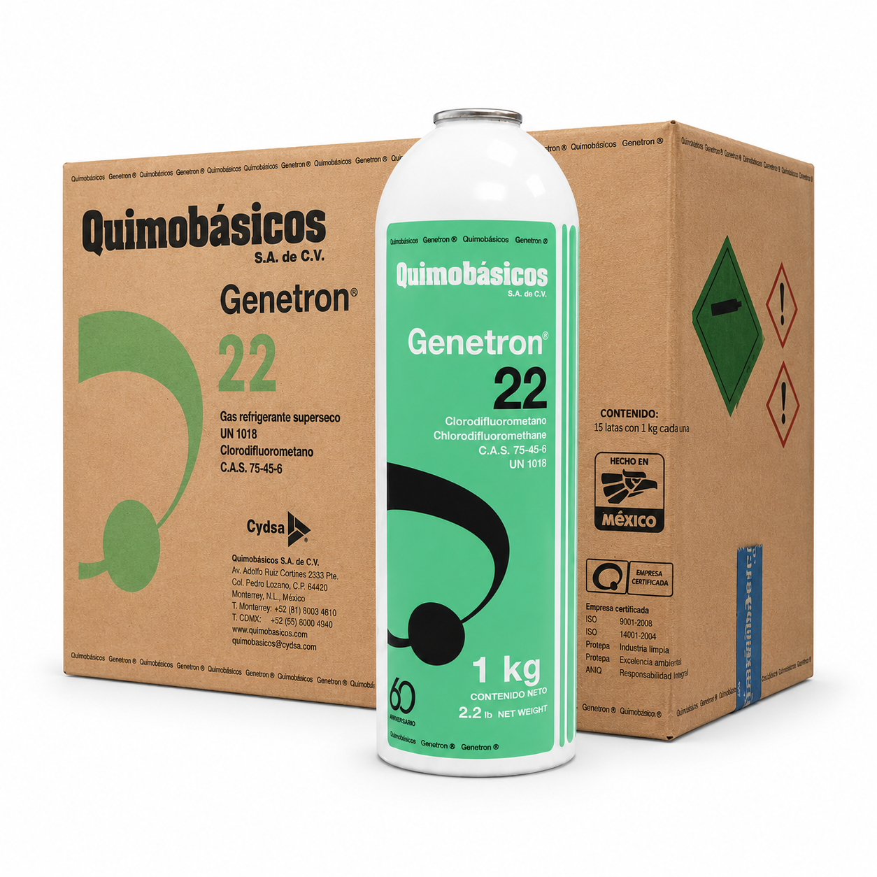 Caja de Gas Refrigerante R-22 1.0 KG Modelo: ATTGT22-1.0KGx12 Marca Genetron