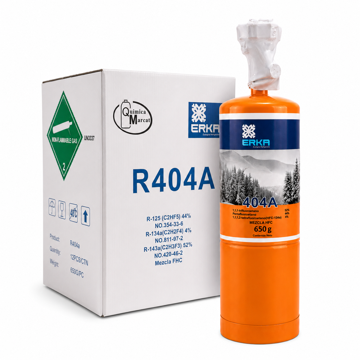 Caja de Gas Refrigerante R-404A 650gr/ 12 latas Modelo: ATTRK404A-650GRx12 Marca Erka