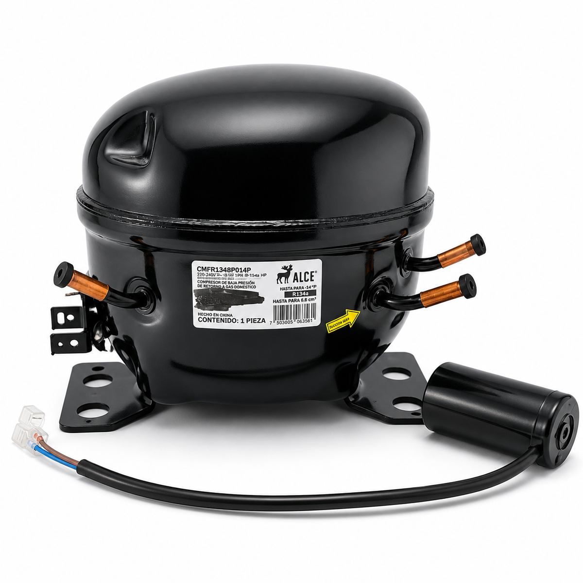 Compresor R134a LBP de 1/4 HP y 693 BTU con capacitor, relevador y gomas de montaje