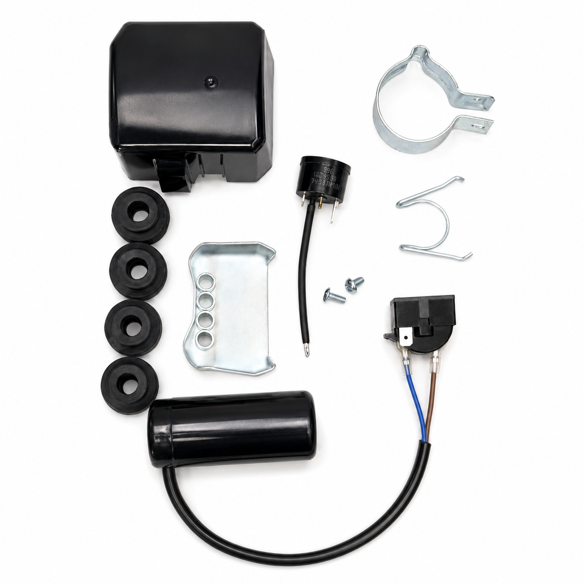 Compresor Sikelan R134a LBP de 1/4 HP con capacitor, relevador, gomas y herrajes de montaje