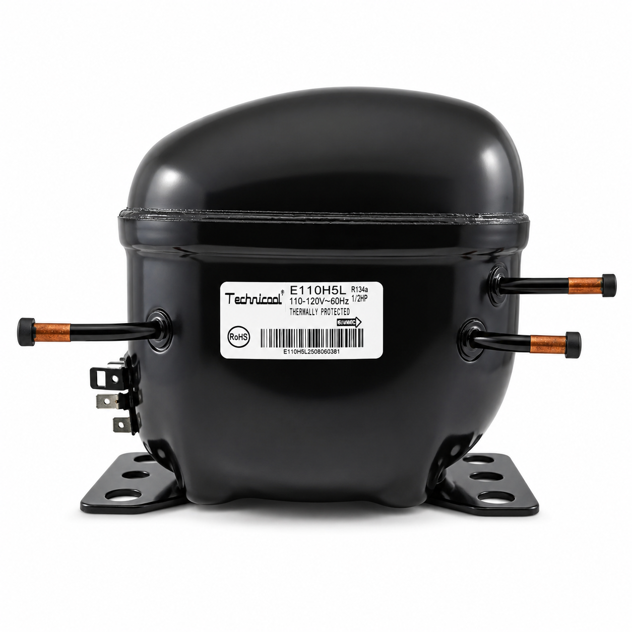 Compresor reciprocante Technicool 1/2 HP modelo E11H5L para refrigeración de baja temperatura con R-134a
