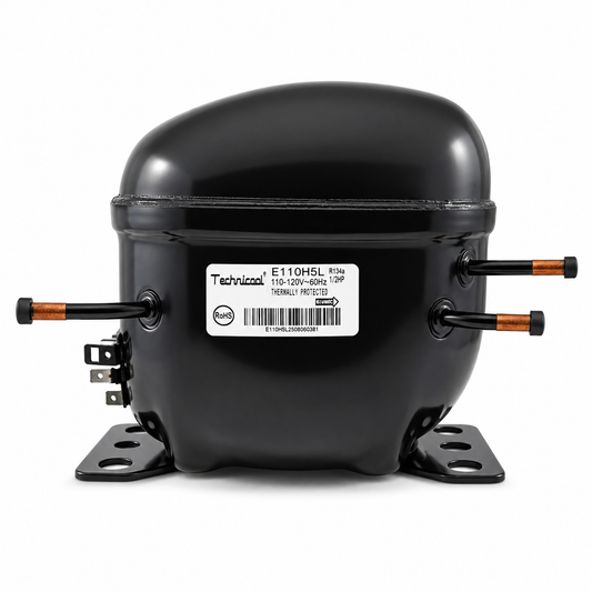 Compresor reciprocante Technicool 1/2 HP modelo E11H5L para refrigeración de baja temperatura con R-134a