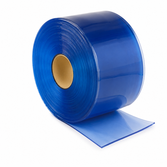 Cortina hawaiana de PVC de 8" lisa sin hilo, transparente y flexible de -40°C a 50°C. Rollo de 90 m para cuartos fríos y cámaras. Alta visibilidad y resistente.