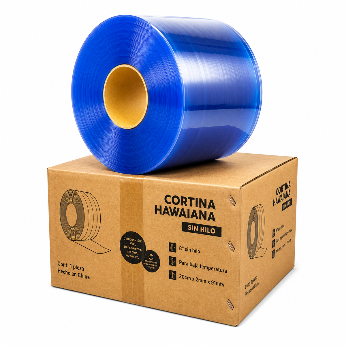 Cortina hawaiana de PVC de 8" lisa sin hilo, transparente y flexible de -40°C a 50°C
