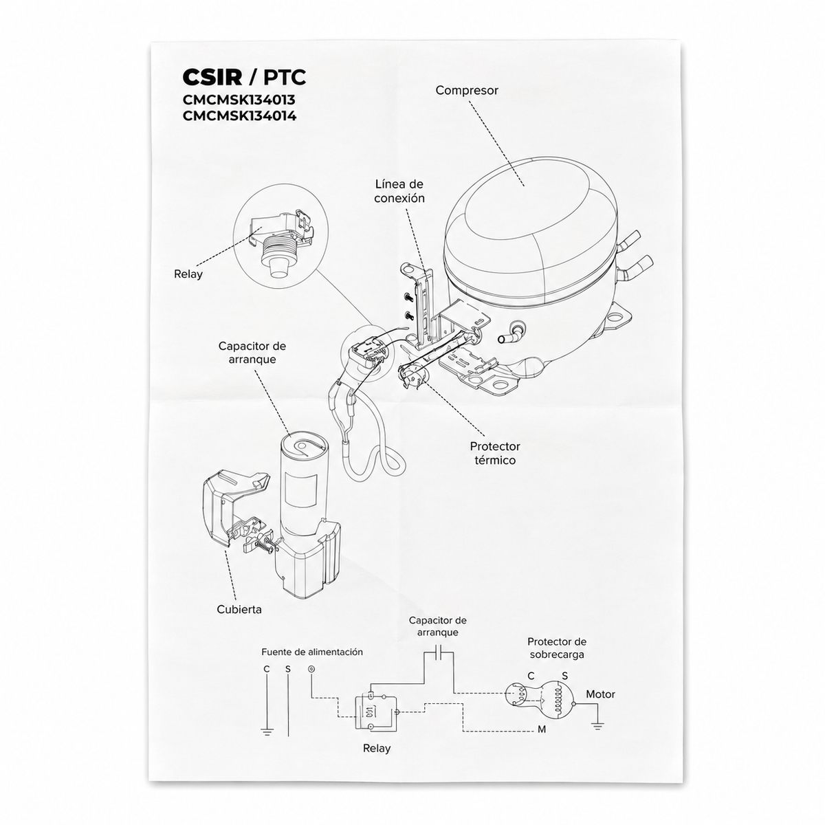 Compresor Sikelan R134a M/HBP de 1/3 HP con capacitor, relevador, gomas y herrajes de montaje