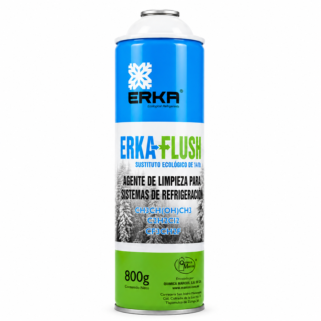 Erka Flush 800 gr — agente de limpieza ecológico para sistemas de refrigeración y aire acondicionado, sustituto R-141b, ODP nulo, bajo GWP, México