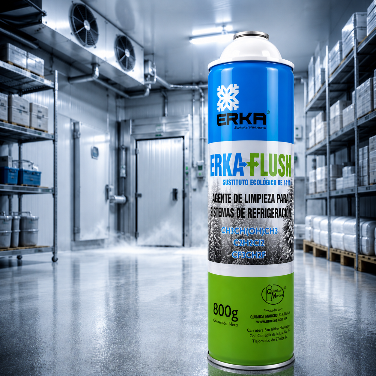 Erka Flush 800 gr — agente de limpieza ecológico para sistemas de refrigeración y aire acondicionado, sustituto R-141b, ODP nulo, bajo GWP, México