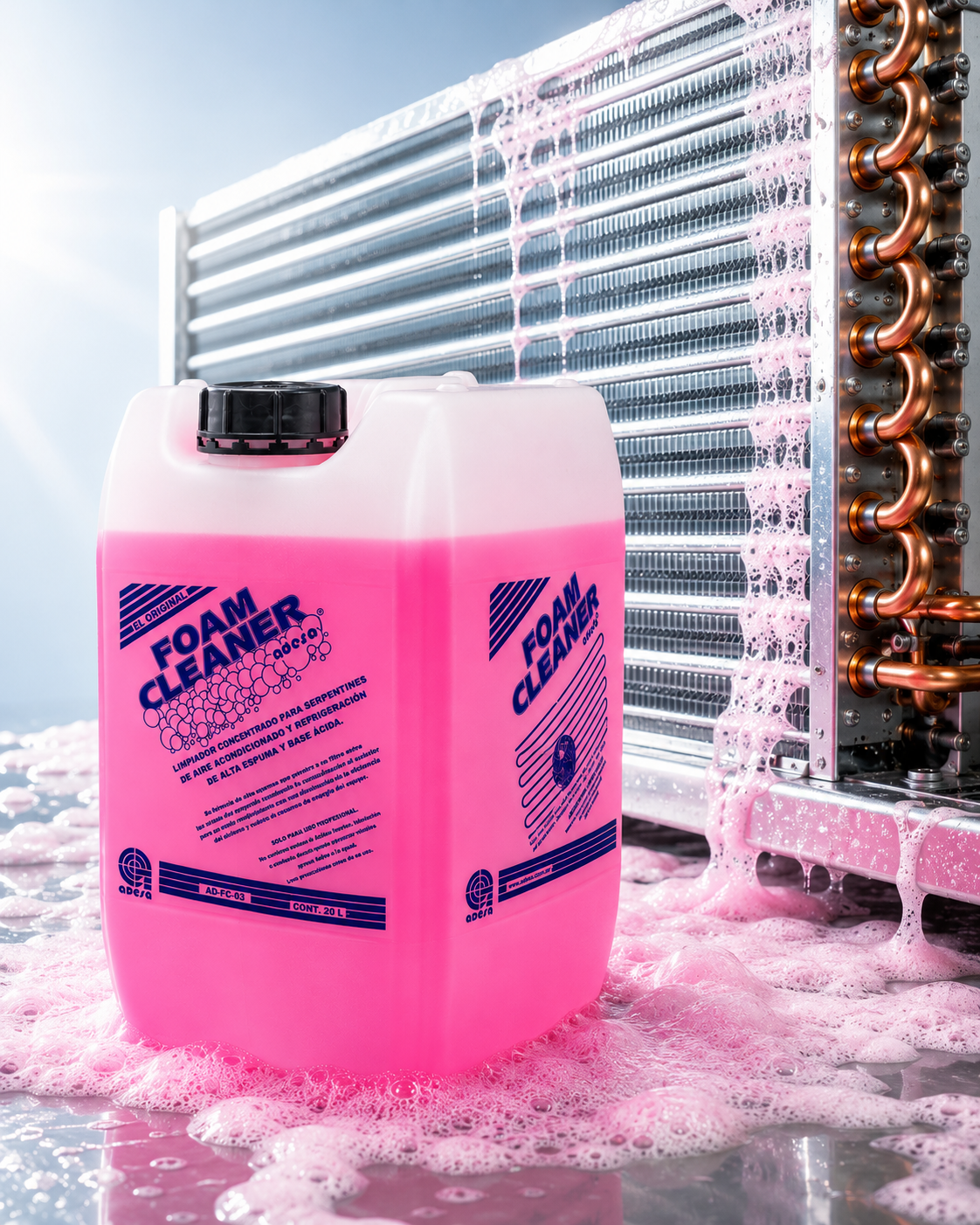 Foam Cleaner Adesa 50 litros – limpiador concentrado en espuma para serpentines de aire acondicionado y refrigeración, uso profesional