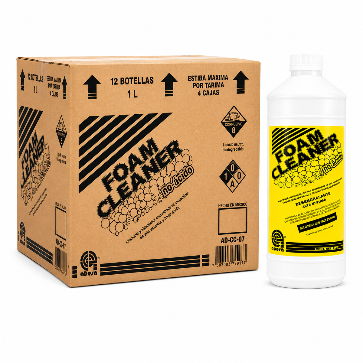 Foam Cleaner Adesa no-ácido 1 litro, caja de 12 botellas, desengrasante de alta espuma para serpentines de aire acondicionado