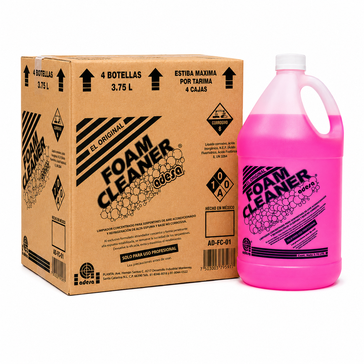 Foam Cleaner Adesa 3.75 litros, caja de 4 botellas, limpiador concentrado para serpentines de aire acondicionado y refrigeración