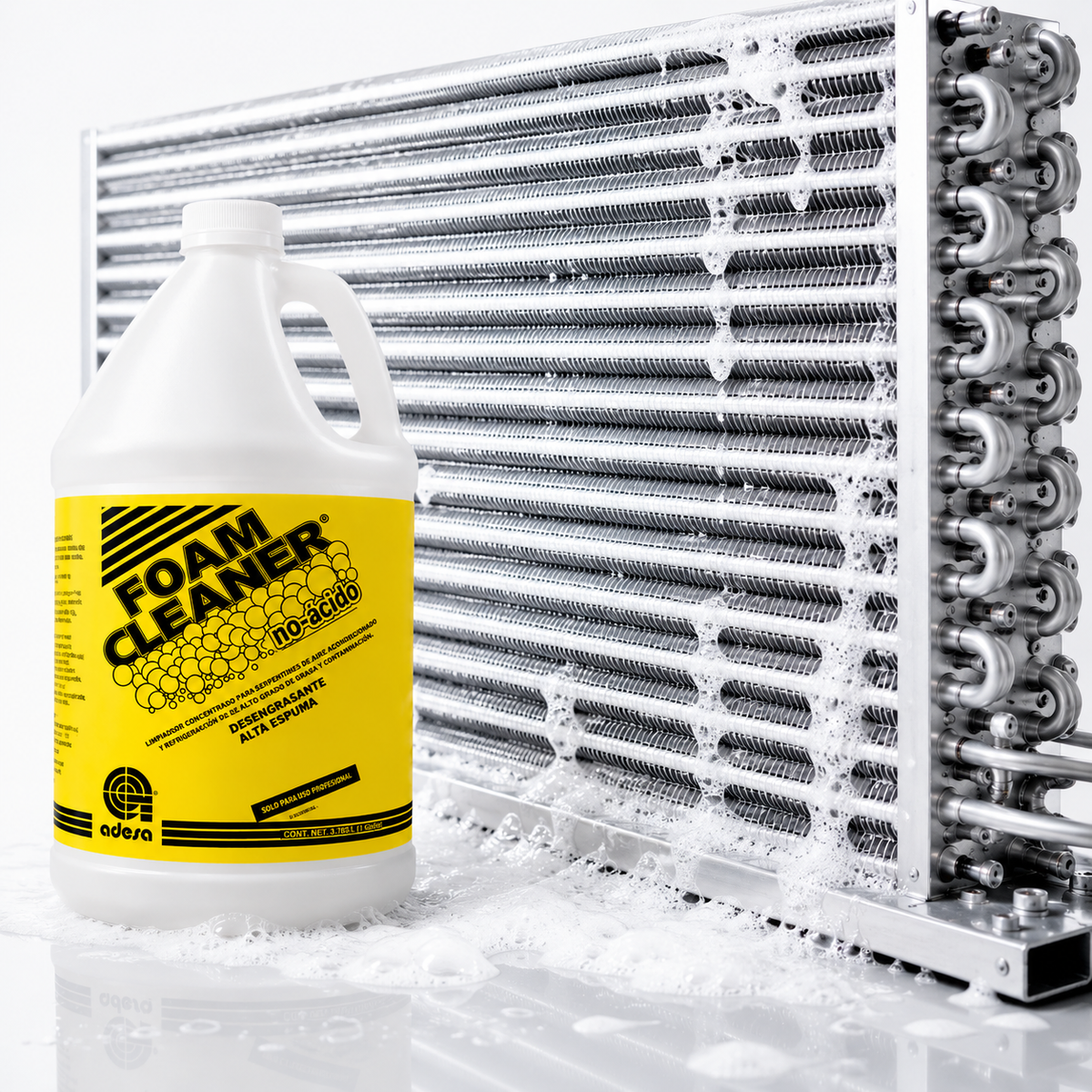 Foam Cleaner Adesa no-ácido 3.785 litros, desengrasante de alta espuma para serpentines de aire acondicionado, uso profesional