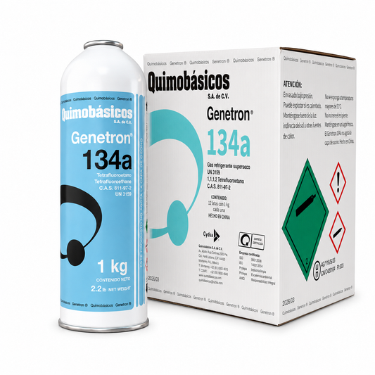 caja de Gas refrigerante R-134a iGas x 12 latas azul claro 1.0 kg, compuesto puro HFC para aire acondicionado automotriz, residencial y refrigeración comercial