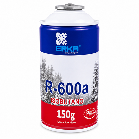 Gas refrigerante R-600a Erka Isobutano 150 gr — refrigerante ecológico natural para refrigeración doméstica y comercial, ODP cero, GWP mínimo