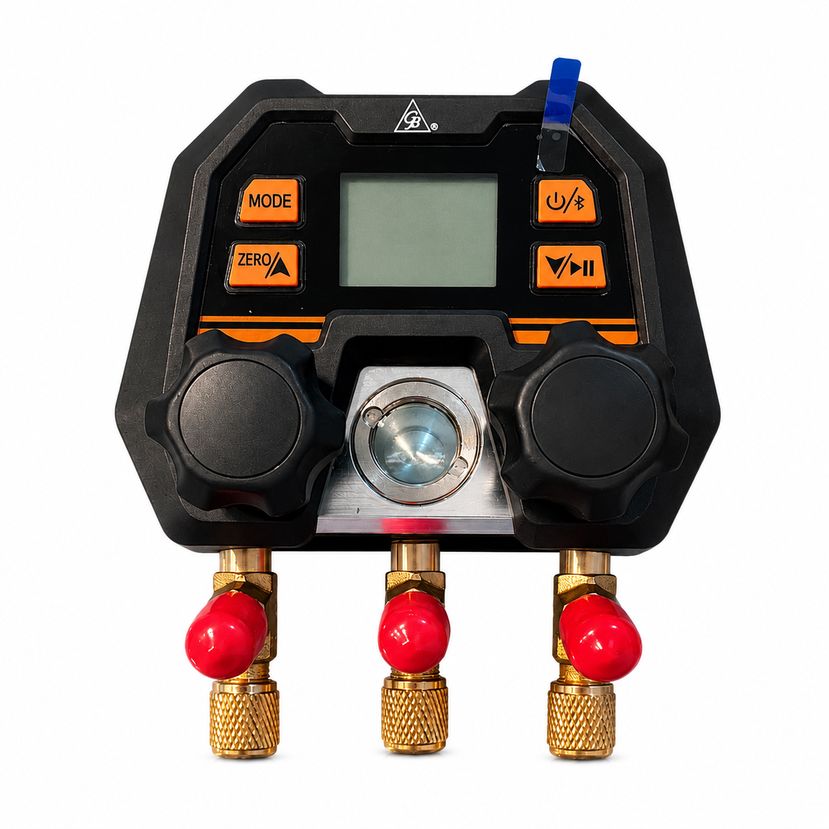 Manifold digital GB DMGB-100 con Bluetooth y app. Rango -14 a 800 psi, vacío, retención de presión y +100 refrigerantes actualizables. Incluye estuche.