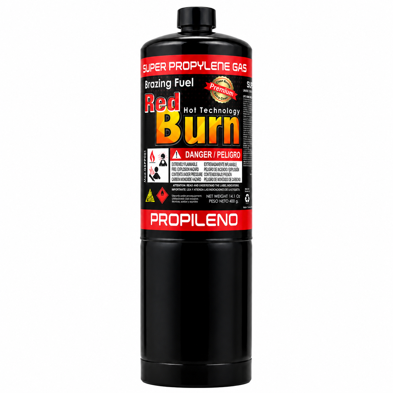 Propileno Red Burn 400 gr — Map Pro Gas para soldadura de cobre en sistemas de refrigeración y aire acondicionado, brazing fuel premium México