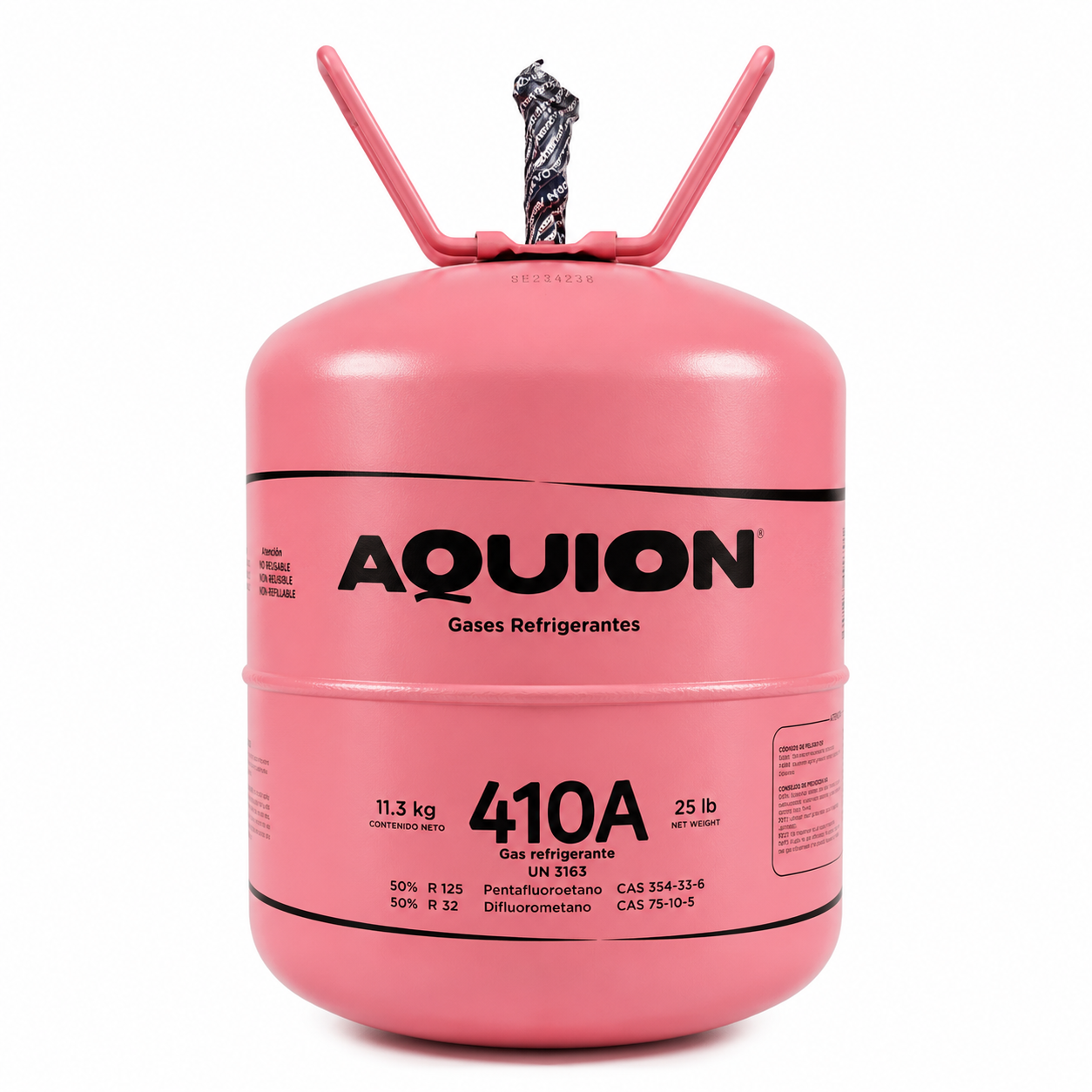 Gas refrigerante R-410A Aquion cilindro 11.3 kg / 25 lb, mezcla HFC R-125 y R-32, uso profesional en aire acondicionado
