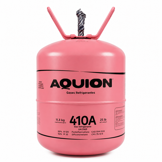 Gas refrigerante R-410A Aquion cilindro 11.3 kg / 25 lb, mezcla HFC R-125 y R-32, uso profesional en aire acondicionado