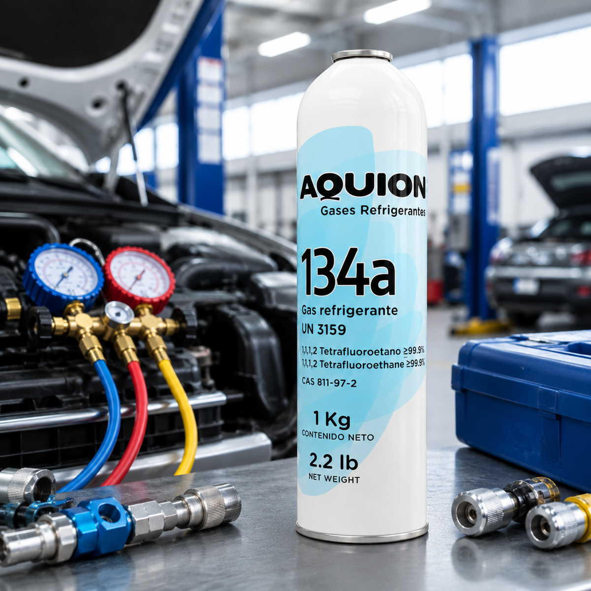 Gas refrigerante R-134a Aquion 1 kg — Tetrafluoroetano 99.9% pureza para refrigeración automotriz y comercial en México