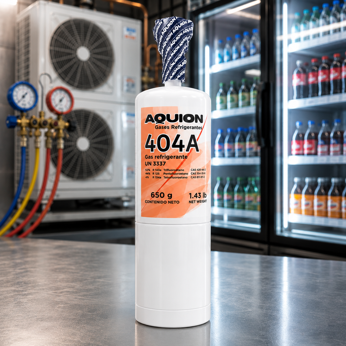 Gas refrigerante R-404A Aquion, lata individual 650 g / 1.43 lb, mezcla HFC R-125, R-143a y R-134a