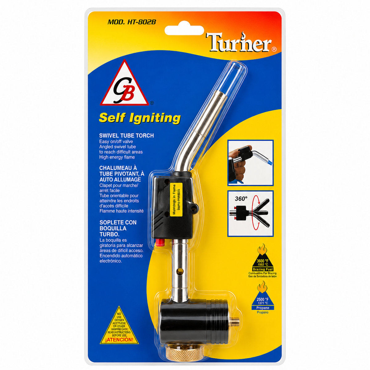 Boquilla electrónica Turner HT-802B — soplete self igniting con boquilla turbo giratoria 360° para soldadura en refrigeración y aire acondicionado, 3600°F