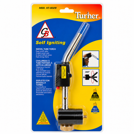 Boquilla electrónica Turner HT-802B — soplete self igniting con boquilla turbo giratoria 360° para soldadura en refrigeración y aire acondicionado, 3600°F