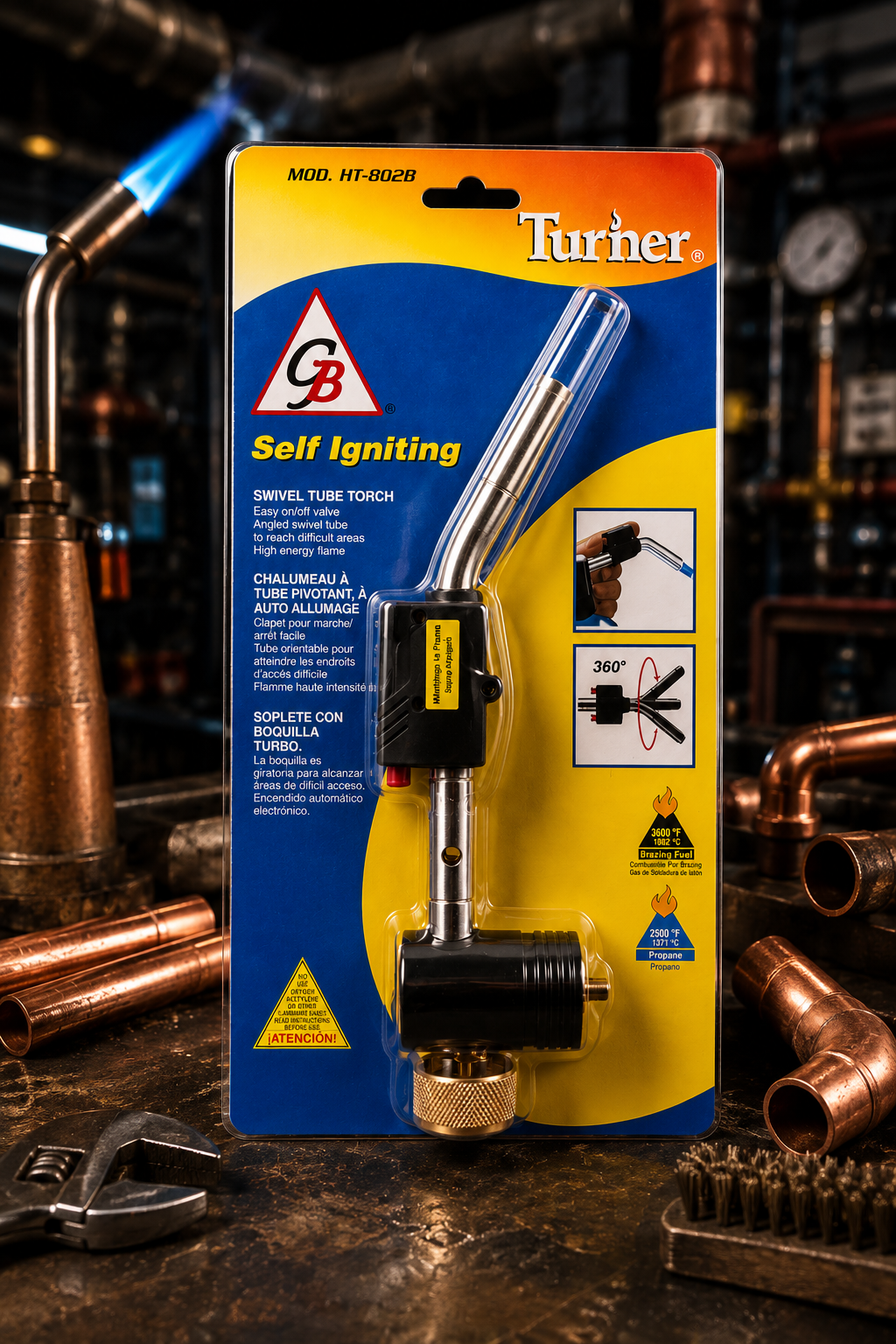 Boquilla electrónica Turner HT-802B — soplete self igniting con boquilla turbo giratoria 360° para soldadura en refrigeración y aire acondicionado, 3600°F