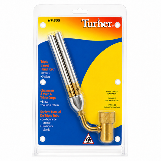 Soplete manual de triple tubo Turner HT-803 — para soldadura de bronce y blanda en sistemas de refrigeración, aire acondicionado y plomería, garantía 3 años