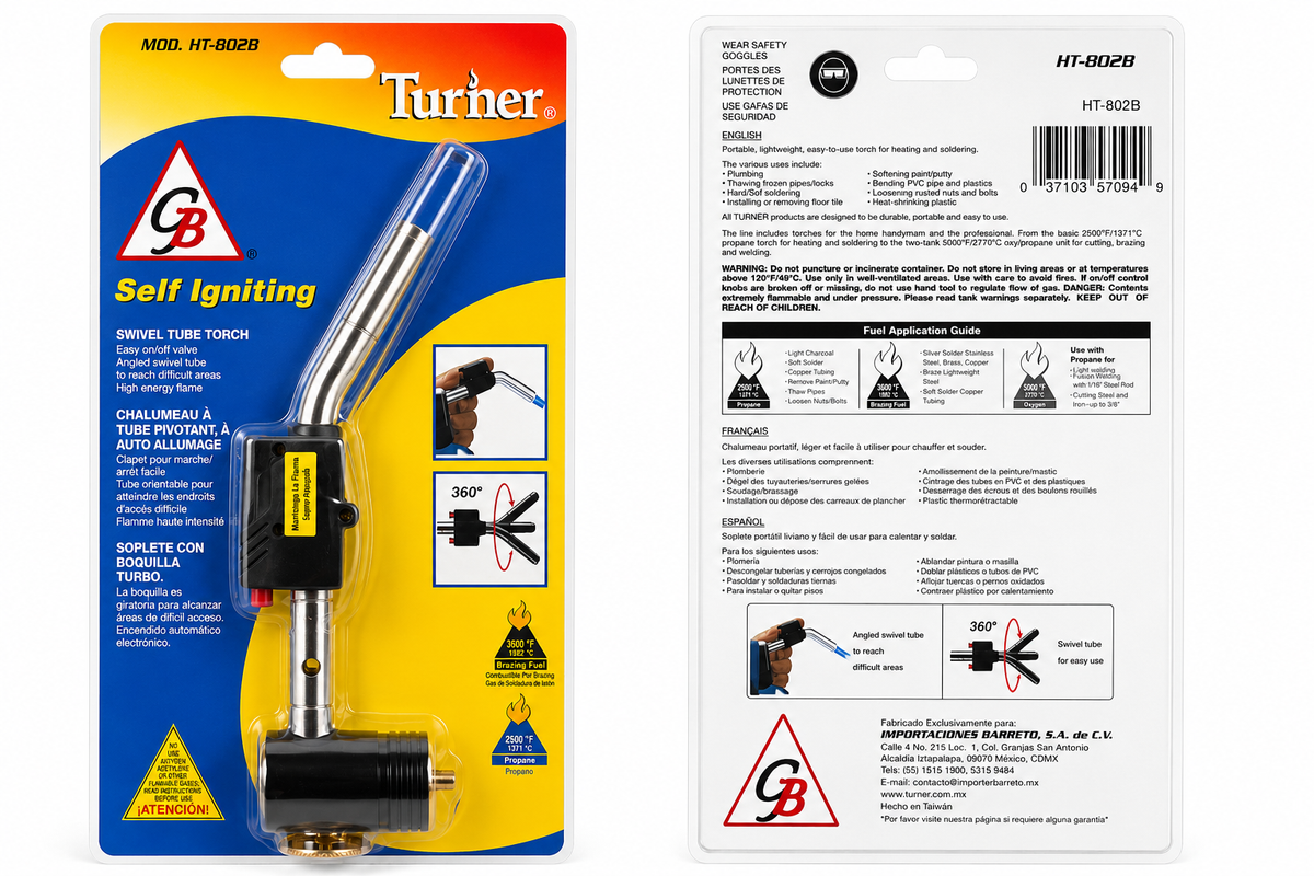 Boquilla electrónica Turner HT-802B — soplete self igniting con boquilla turbo giratoria 360° para soldadura en refrigeración y aire acondicionado, 3600°F