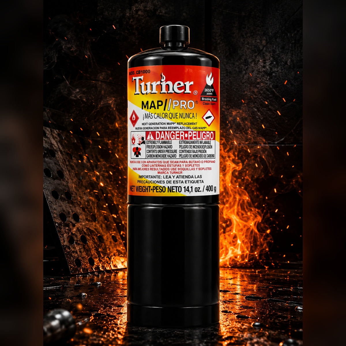 Gas MAP-Pro Turner 400 gr — brazing fuel para soldadura de cobre en refrigeración y aire acondicionado, 3650°F, sustituto MAPP, México
